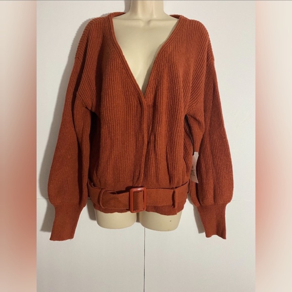 Belted V-neck Sweater NWT‎